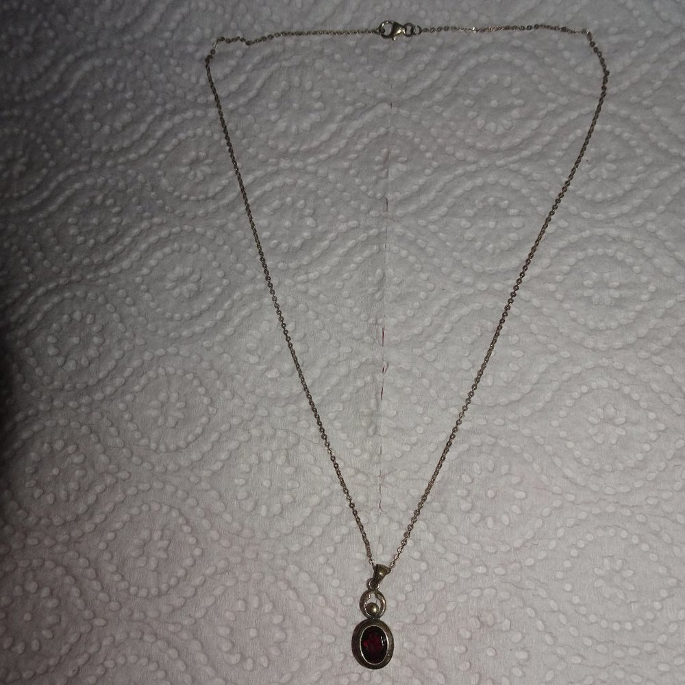 Lucas Lemeth 925 SS Garnet Pendant Necklace